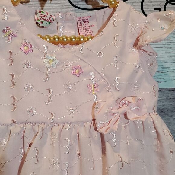Little Lindsey Pink Eyelet Girls Dress, Sz 18M - Picture 3 of 5